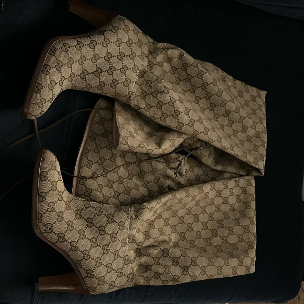 Gucci monogram over the knee boot